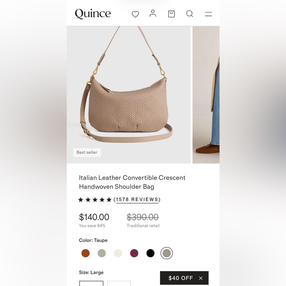 Quince Italian Leather Convertible Crescent Handwoven Shoulder Bag Taulpe